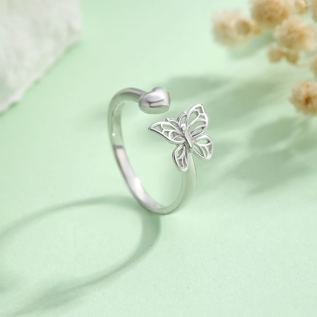 Planderful S925 Sterling Silver Butterfly Ring For Women Adjustable Delicate Fresh Luxury Jewelry Gift For Her