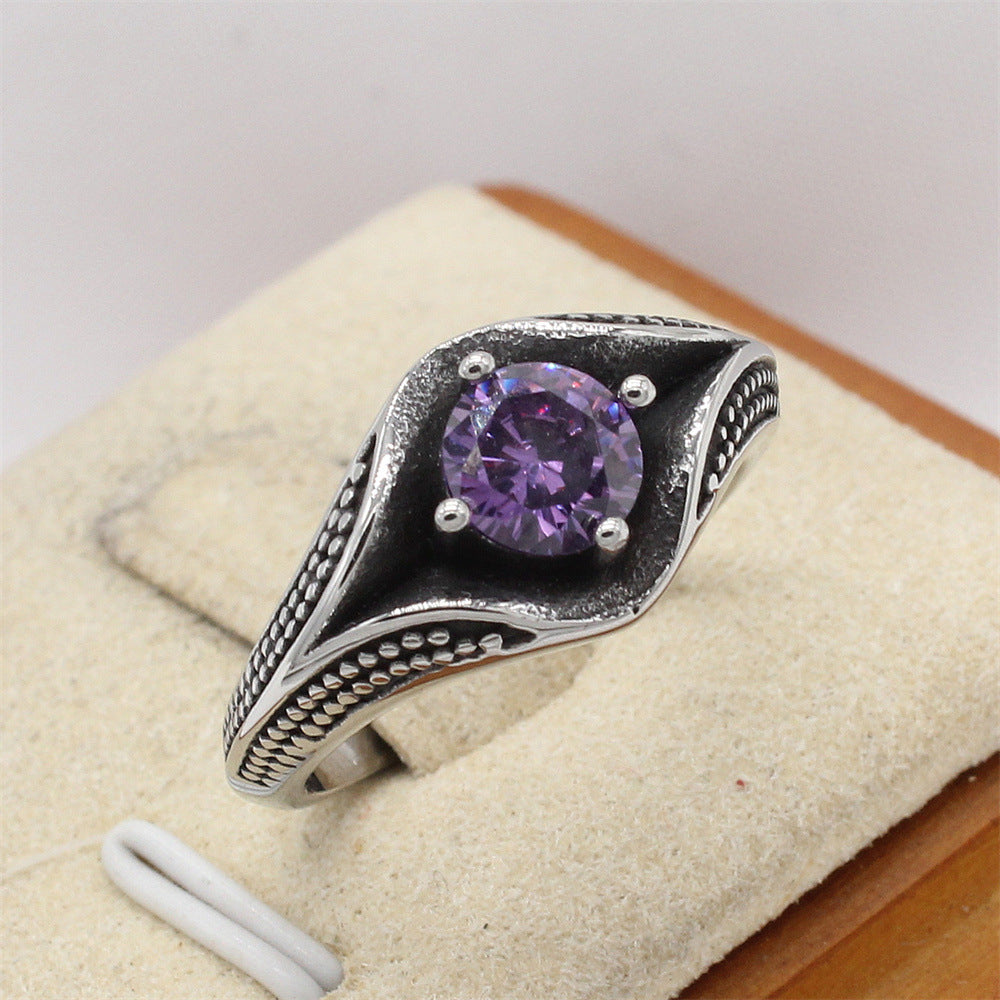 Planderful Everyday Genie Unisex Titanium Steel Ring with Zircon Inlay Personalized Retro European American Style