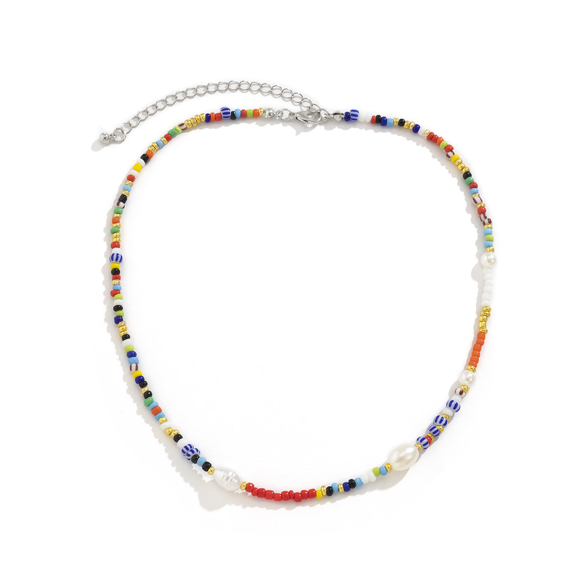 Planderful Vienna Verve Beaded Necklace For Women With Contrasting Color Beads Geometric Imitation Pearl Statement