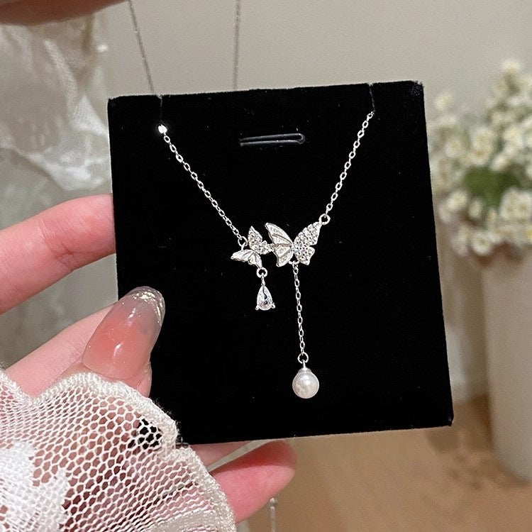Sterling Silver Butterfly Necklace By Planderful Exquisite Light Luxury Zircon Collarbone Gift For Girlfriends