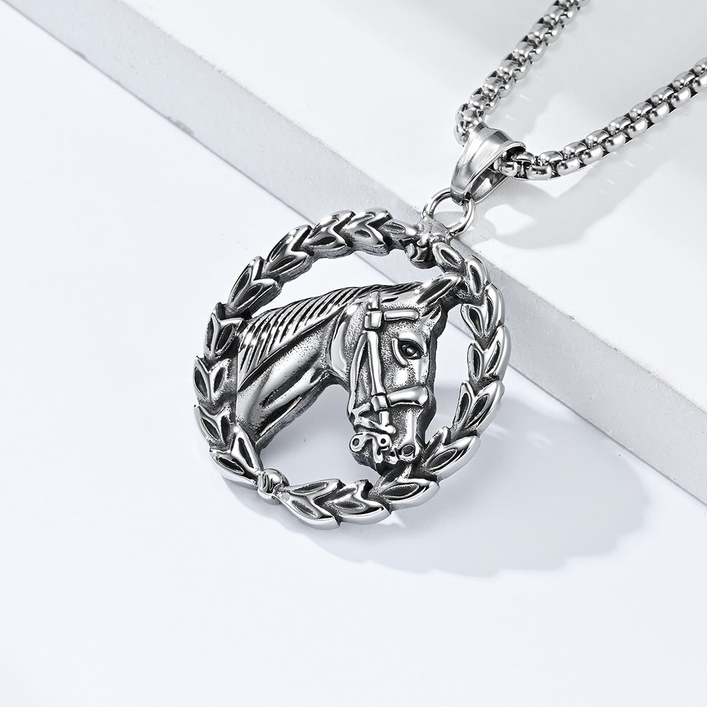 Planderful Stainless Steel Horse Head Pendant Personalized Unisex Punk Necklace For Men Women