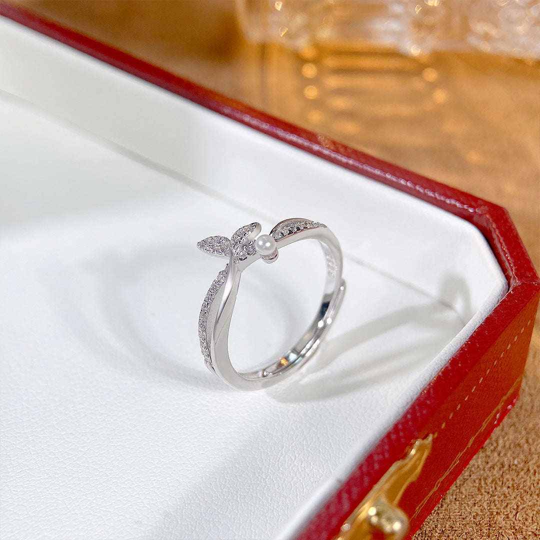 S925 Sterling Silver Freshwater Pearl Mermaid Tail Ring — Adjustable