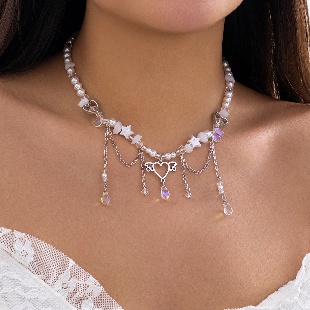 Dopamine Necklace with Butterfly Choker and Pearl Detail - Vienna Verve Collection, Alloy Material, Approx. TBA Gram Weight Each