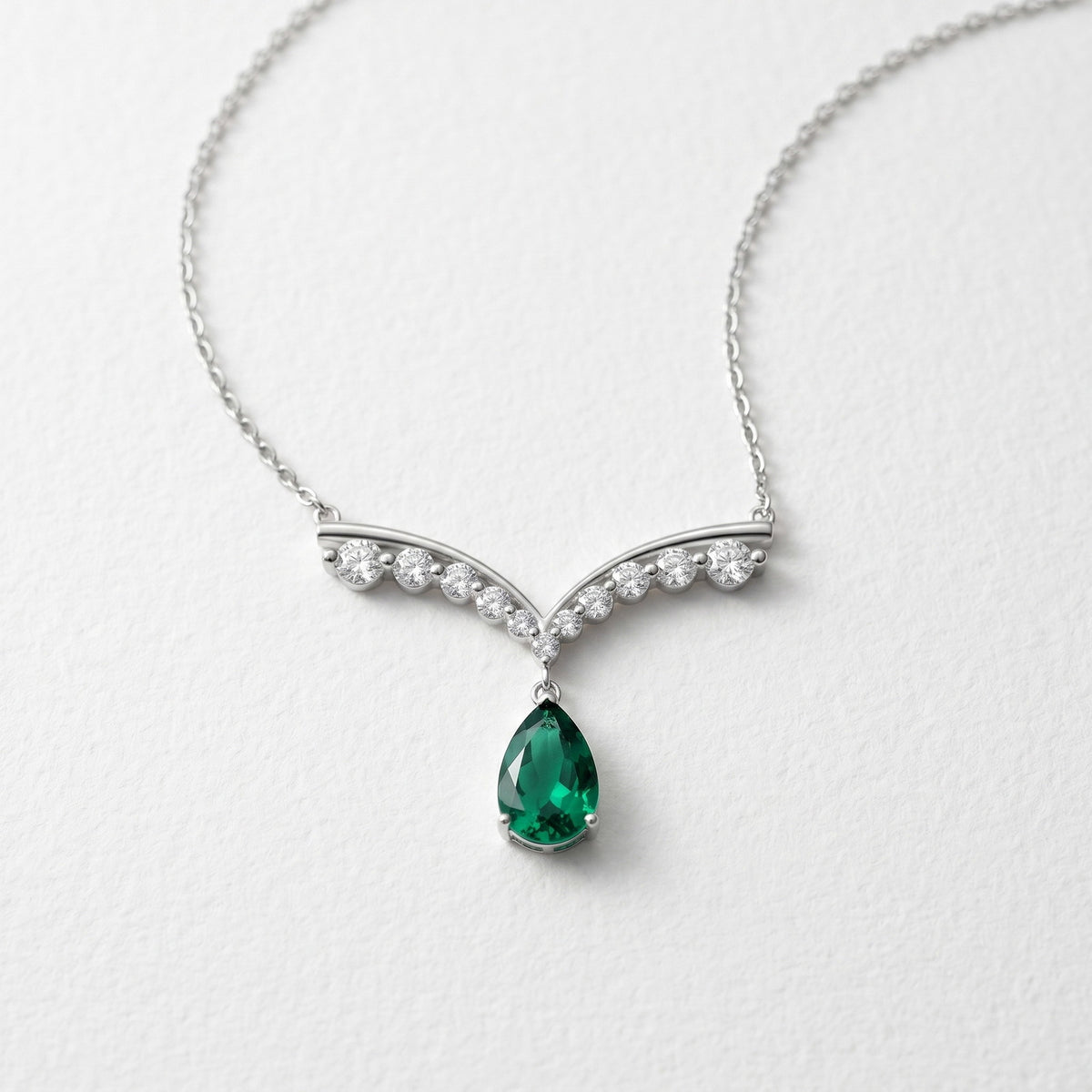 S925 Sterling Silver Lab-Grown Gemstone Teardrop Necklace