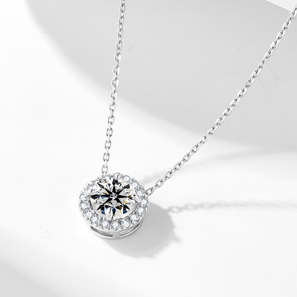 S925 Sterling Silver 1 Carat 6.5mm Round Moissanite Pendant Necklace