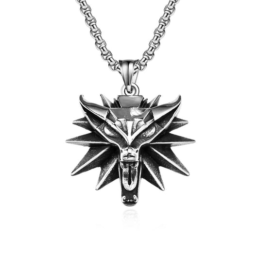 Online Game Witcher 3 Wolf Head Necklace for Men