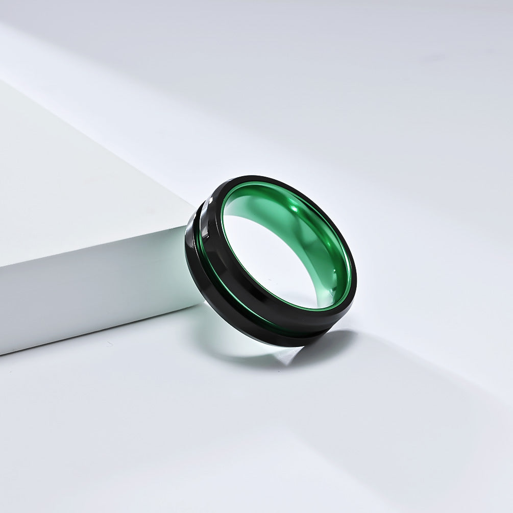 Planderful Men Stainless Steel Ring With Matte Inlaid Alumina Groove Two Color Personalized Hipster Style