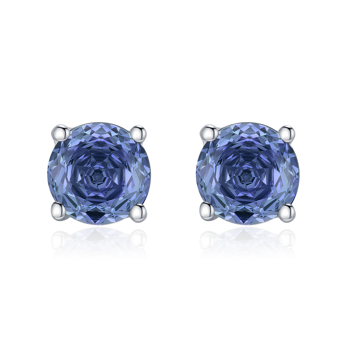 925 Sterling Silver Tanzanite-Color Rose-Cut Stud Earrings