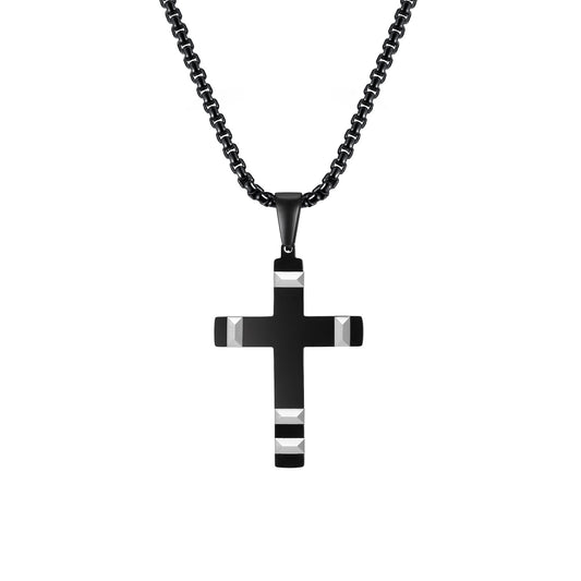 Men's Necklace Stainless Steel Cross Electric Black Jewelry