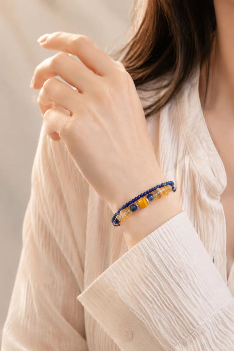 Lapis Lazuli Citrine Pearl Double-Wrap Bracelet
