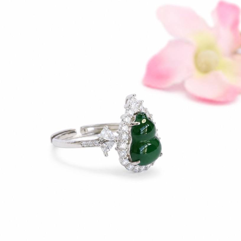 Green Jadeite Gourd 925 Silver Ring