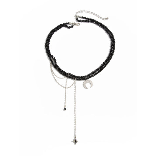Black Crystal-Style Sun & Moon Necklace