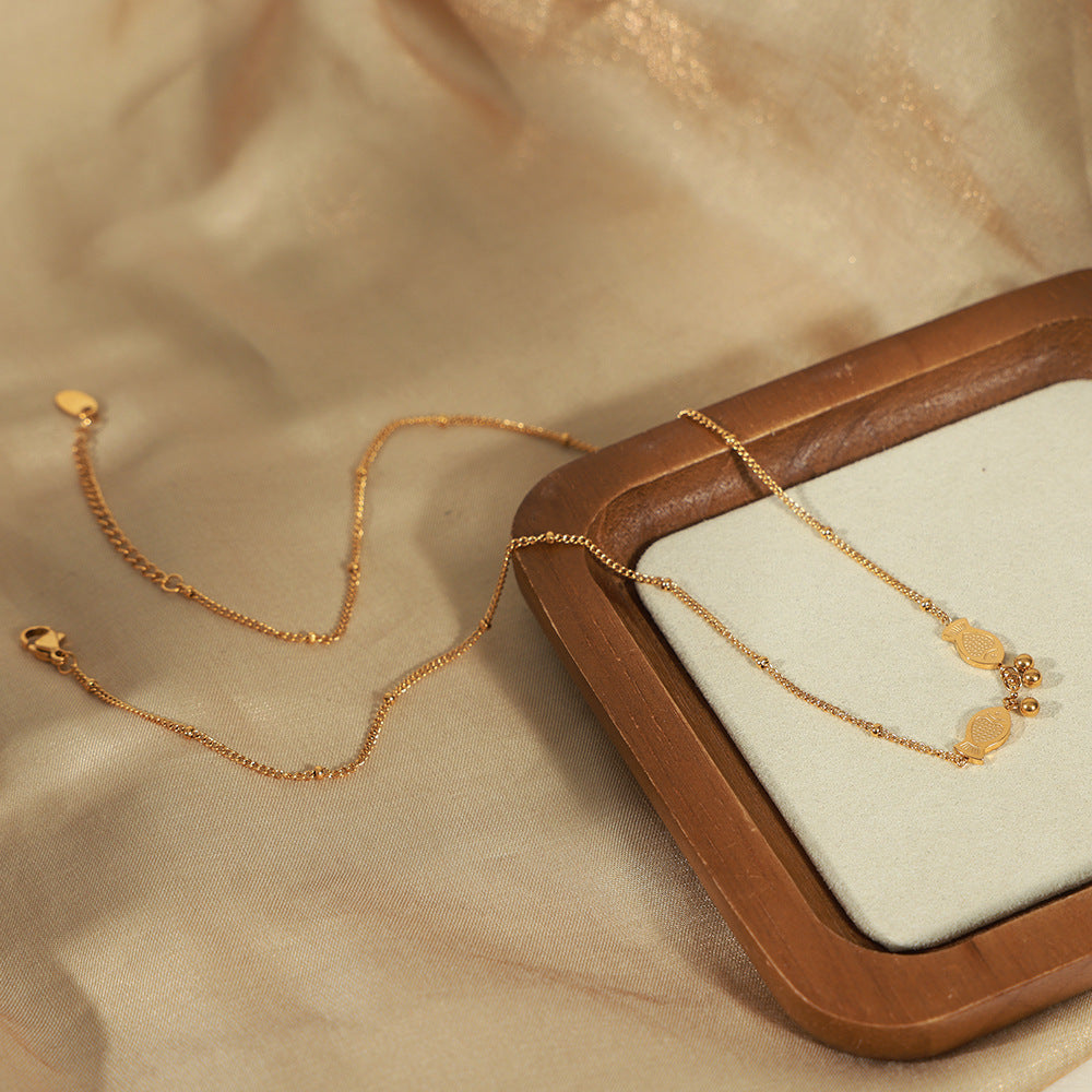 Pisces Bead Necklace with Koi Design - Chinese Style Titanium Steel Chain