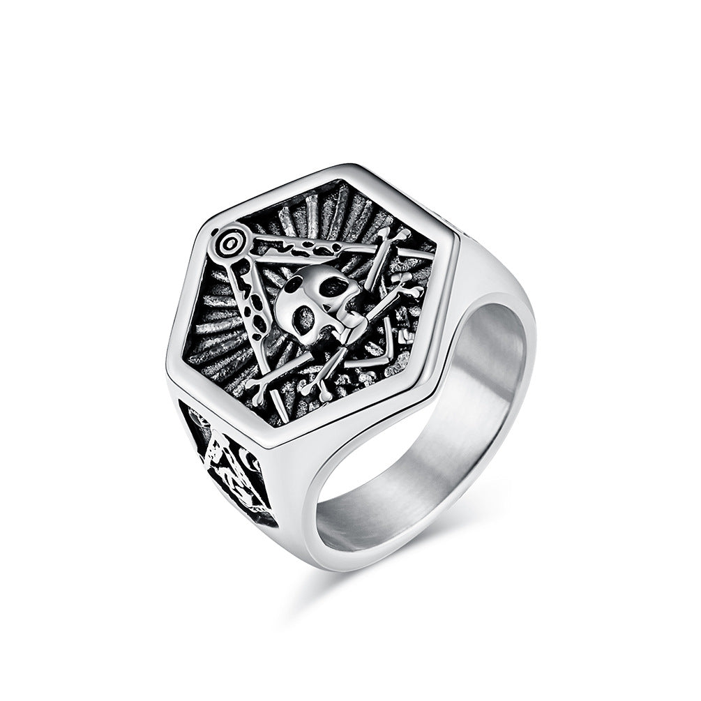 Planderful Titanium Skull Ring For Men Freemasonry Inspired Hip Hop Style Skull Brotherhood Punk Jewelry