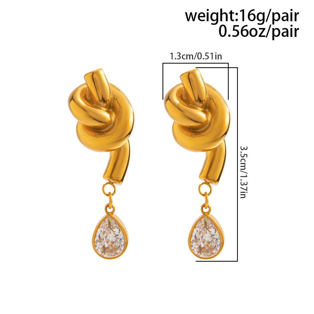 Planderful Vienna Verve Twisted Knotted Stainless Steel Stud Earrings With Waterdrop Zircon Statement For Women
