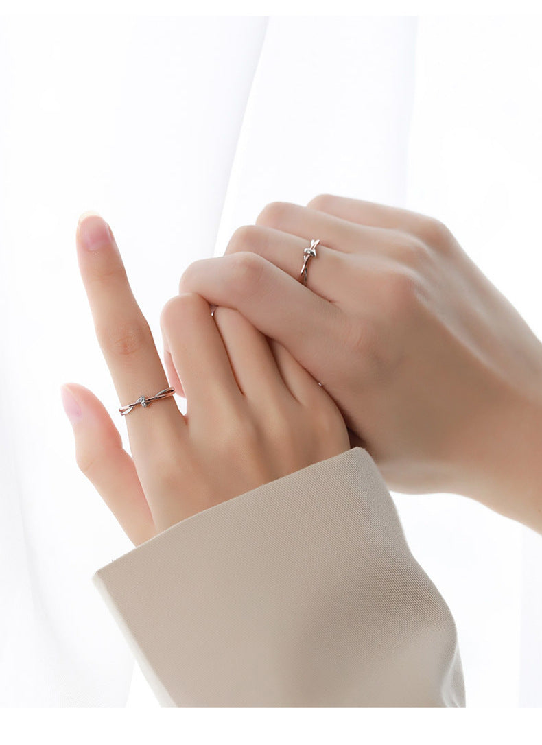 925 Sterling Silver Twin Knot Couple Ring For Women Adjustable Light Luxury Christmas Gift Planderful