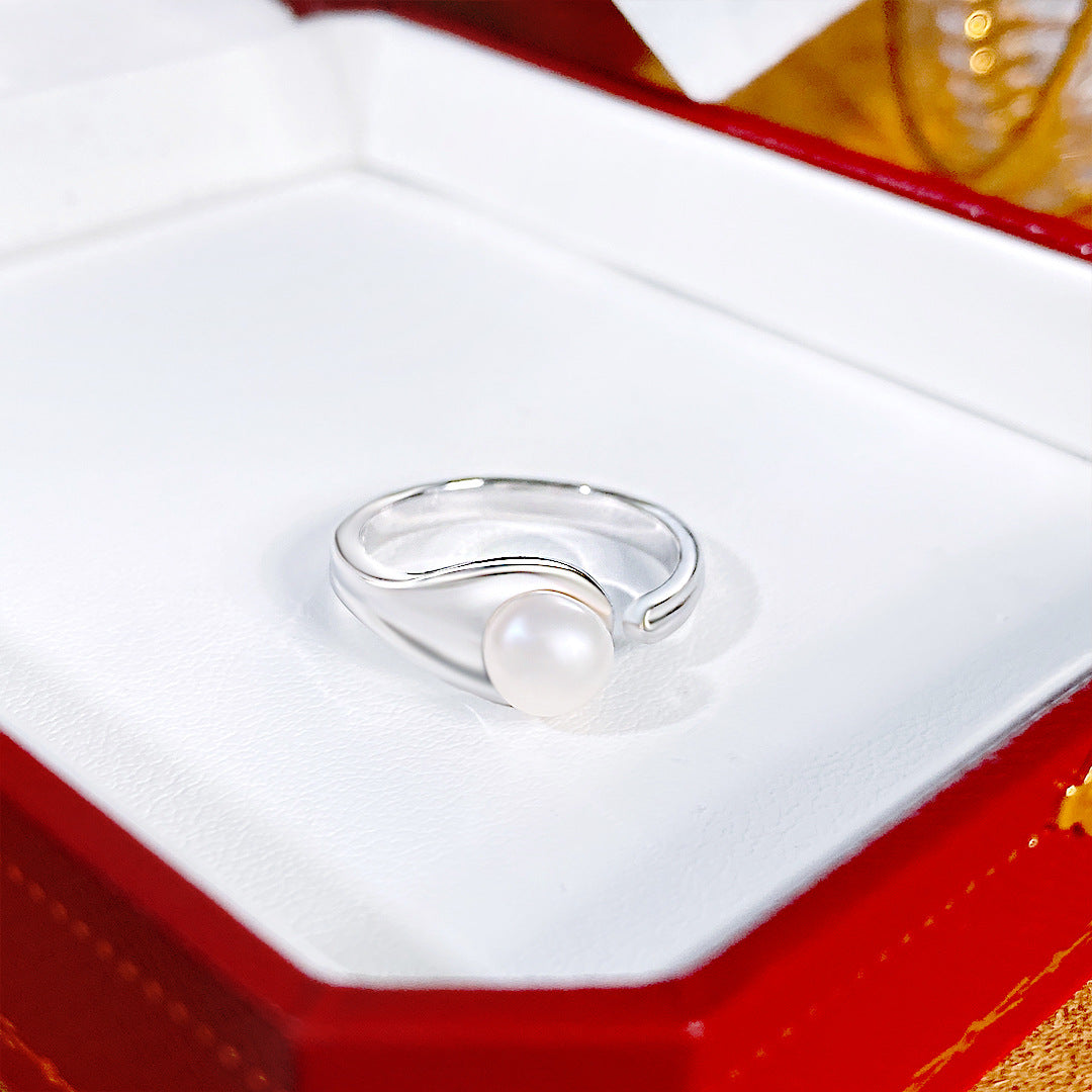 S925 Sterling Silver Freshwater Pearl Ring — Adjustable