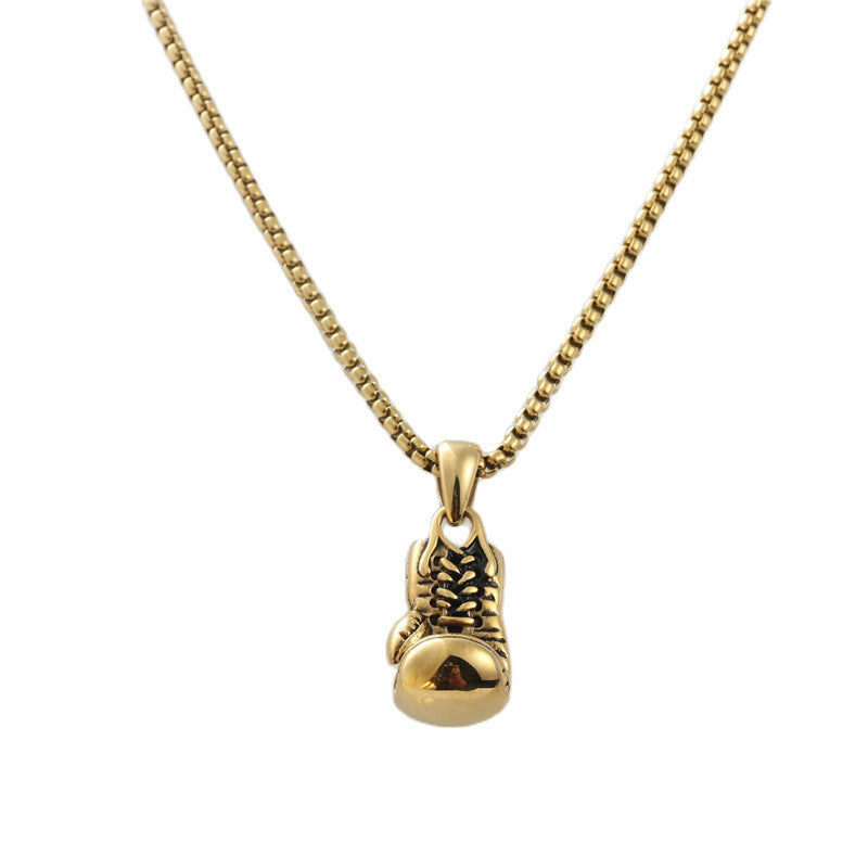 Trendy Men's Titanium Steel Boxing Gloves Pendant Necklace in Gold Finish
