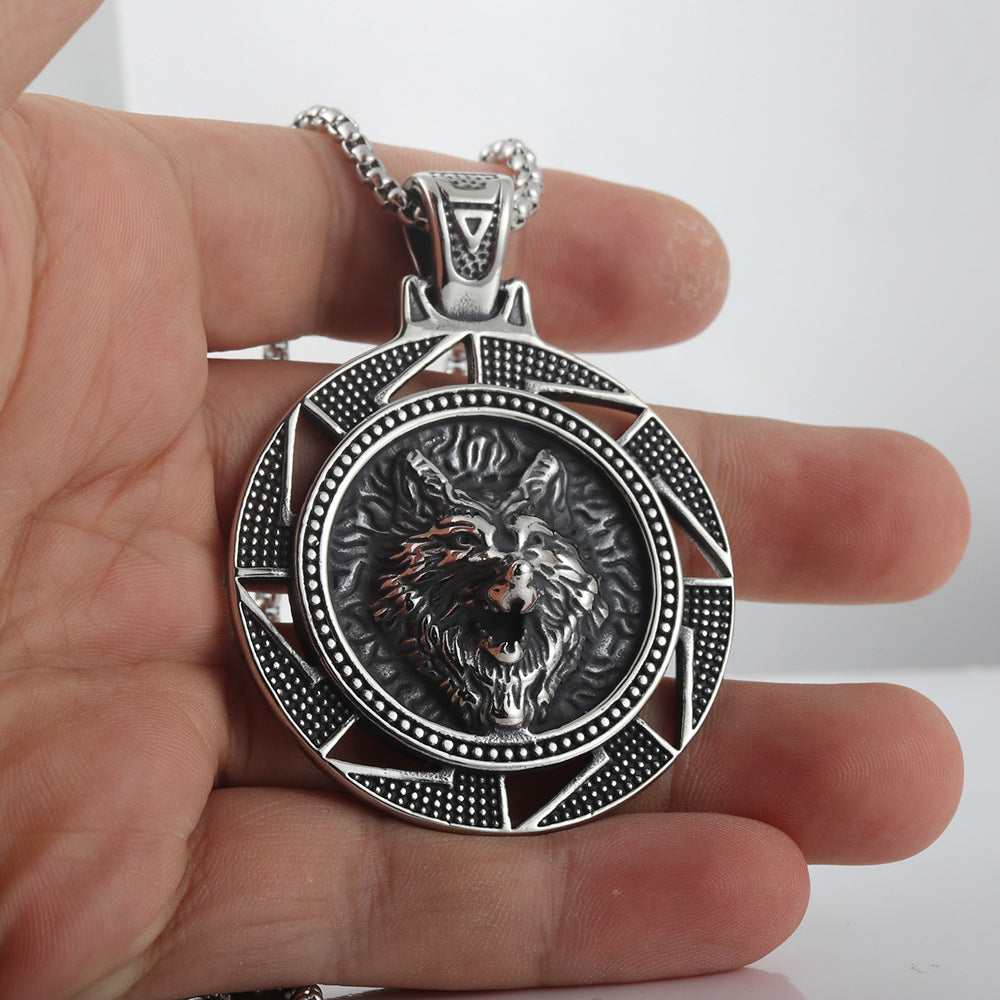 Punk Men's Titanium Steel Retro Wolf Pendant Necklace - Dual Wolf Design