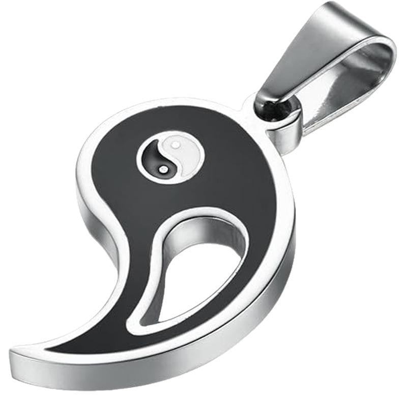 Planderful Titanium Yin Yang Pendant Necklace For Couples Everyday Genie Elegant Black White Tai Chi Design