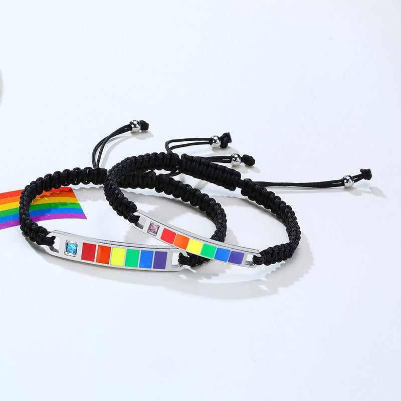 Zircon Braided Stainless Steel Bracelet Unisex