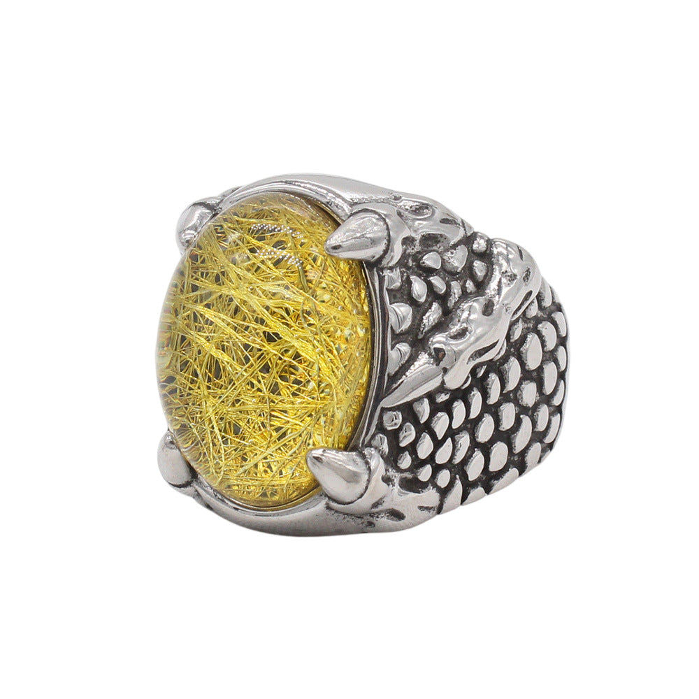 Planderful Jewelry Tiger Eye Ring In Titanium Steel For Men Dragon Claw Retro Style