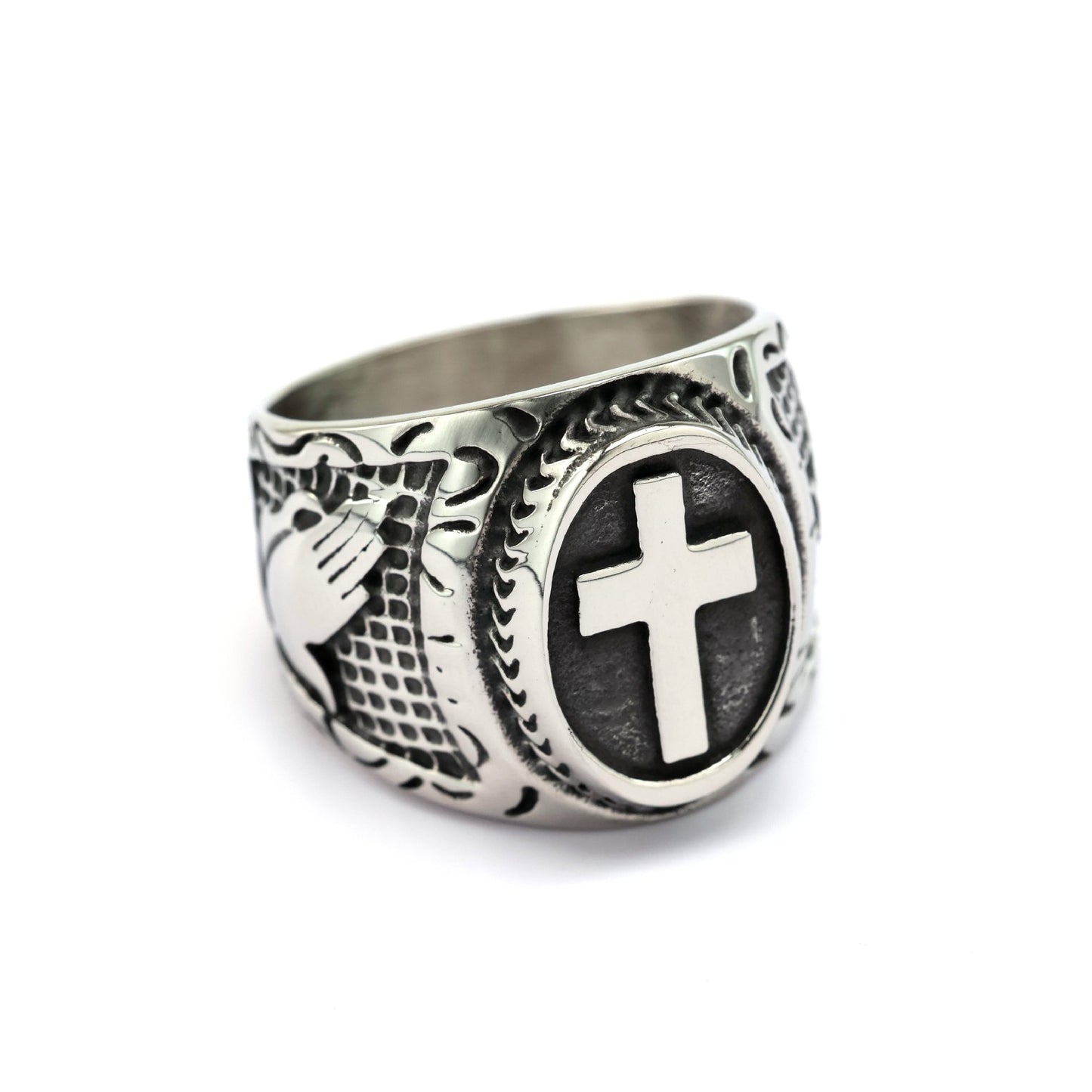 Planderful Durable Stainless Steel Ring Cross Dove Retro Jewelry For Men European American Style