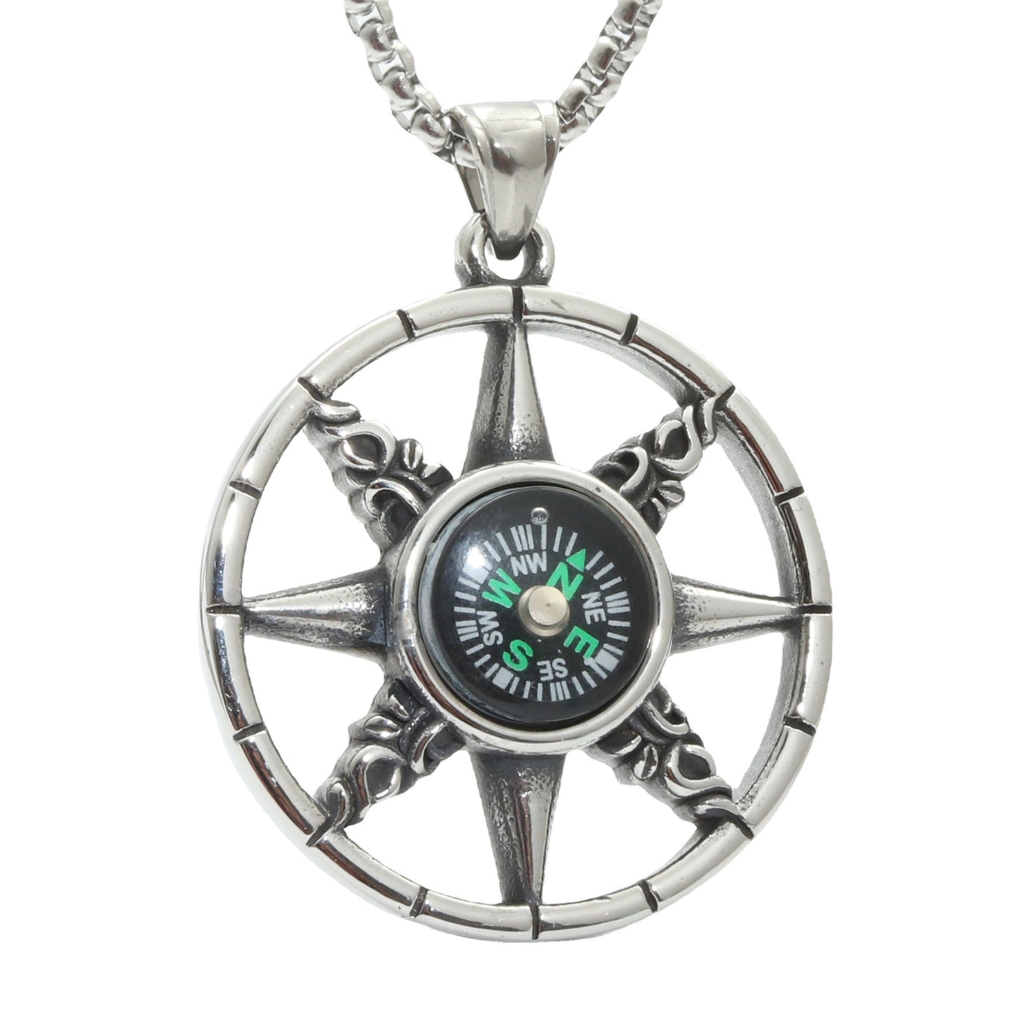 European And American Titanium Steel Compass Pendant Necklace