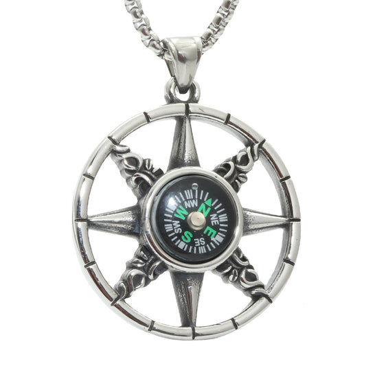 European And American Titanium Steel Compass Pendant Necklace