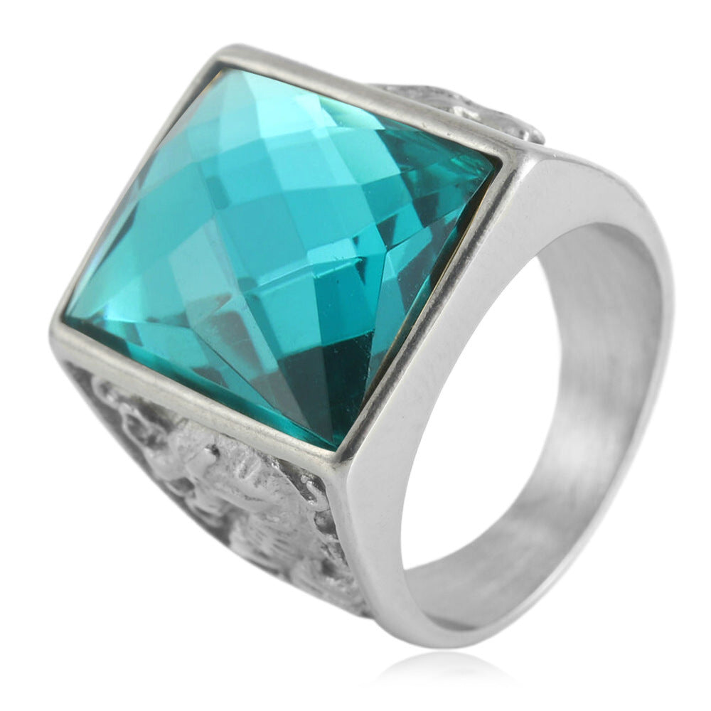 Planderful Dragon Ring Stainless Steel Unisex Square Stone Retro Punk Statement Jewelry For Men Women