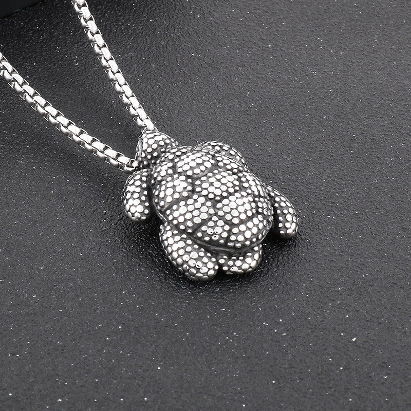 Old Creative Turtle Pendant, Retro Polka Dot Flower Turtle Devil's Eye Titanium Necklace