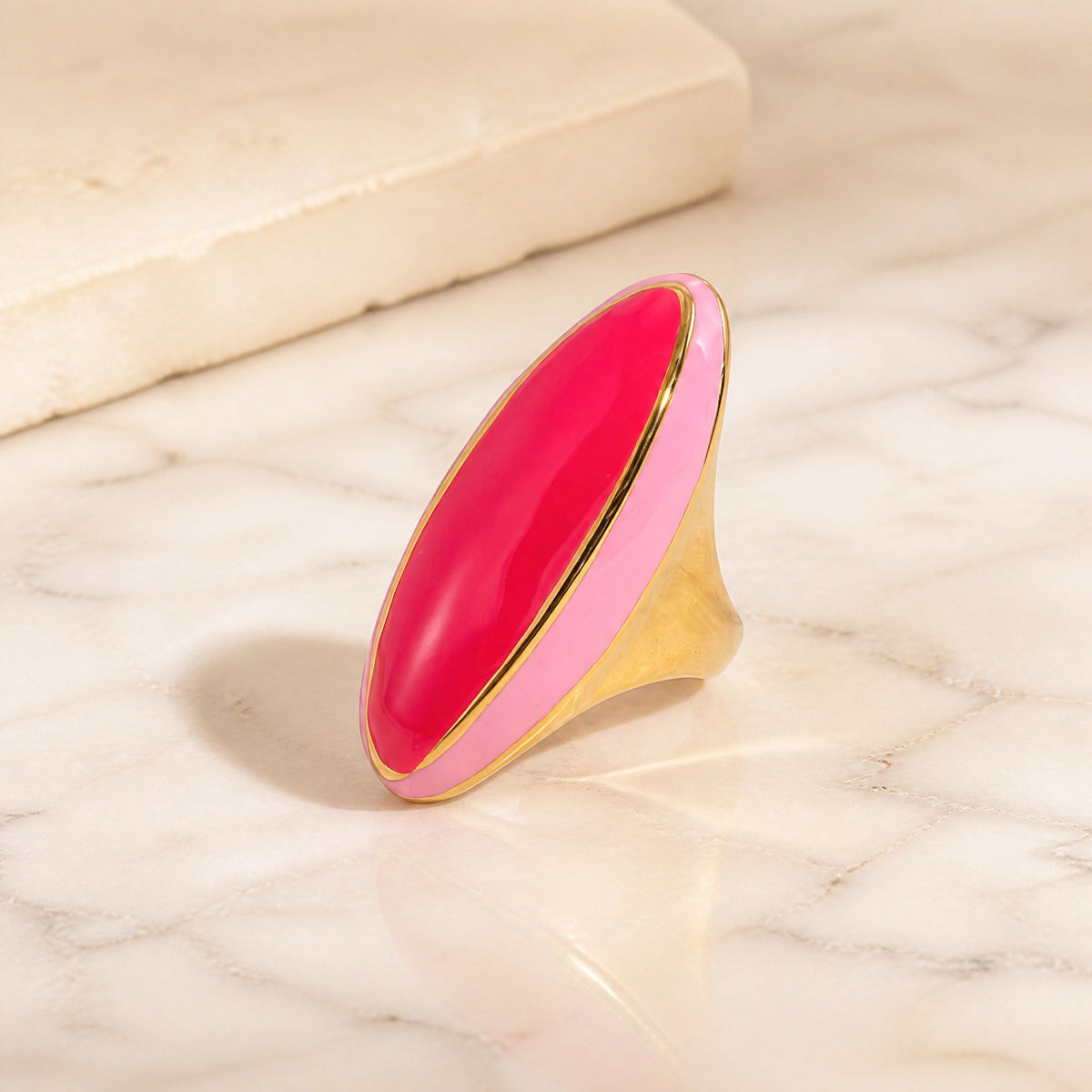 Stainless Steel Gold Rose Powder Drip Glaze Oval Ring