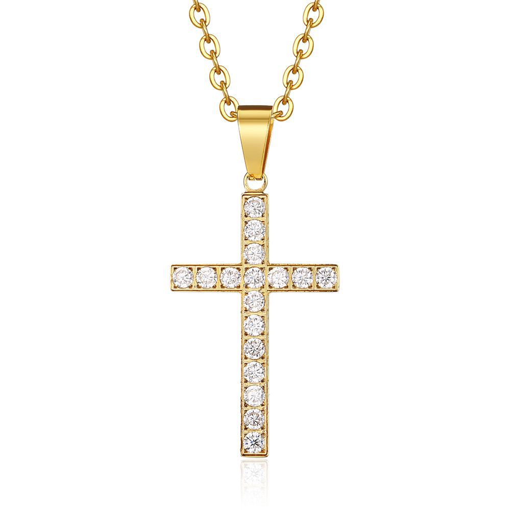 Planderful Titanium Steel Cross Necklace With Zircon Stones Unisex Luxury Jewelry