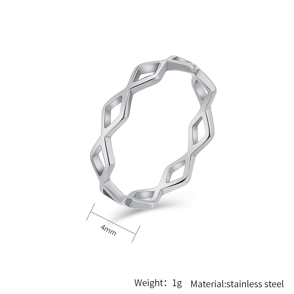Planderful Hollow Rhombus Ring Unisex Titanium Stainless Steel Jewelry Premium Elegant Durability