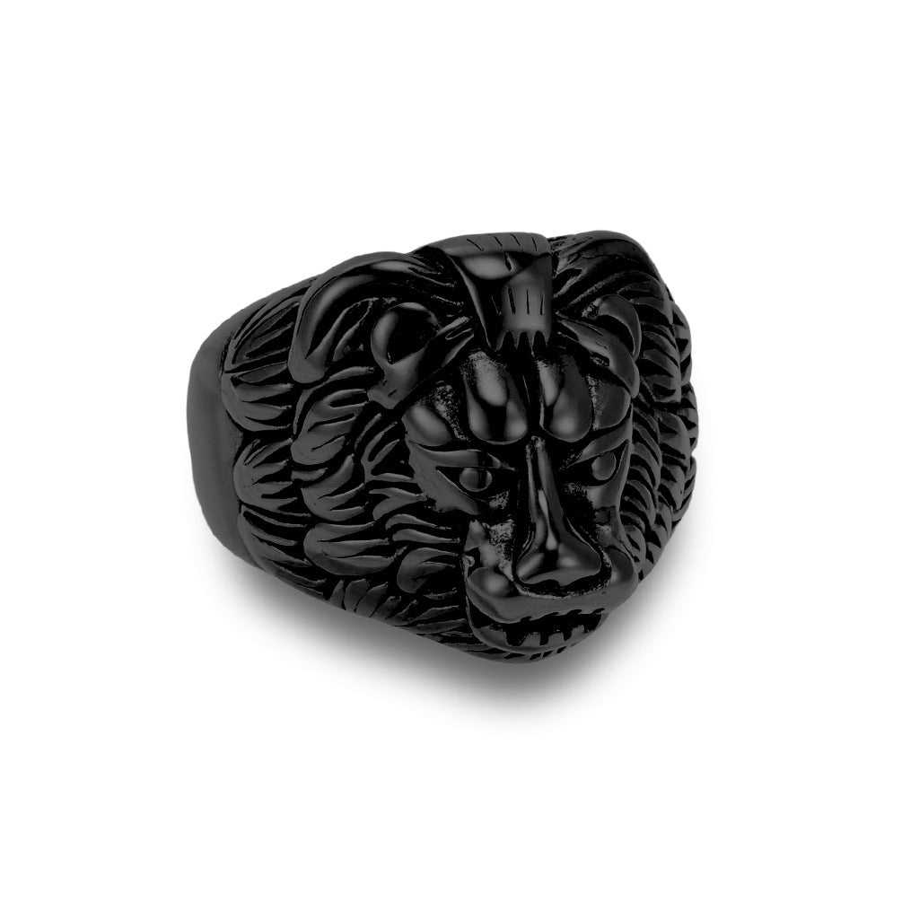 Planderful Titanium Lion Head Ring For Men Retro European American Style Dominant Hip Hop Punk Jewelry