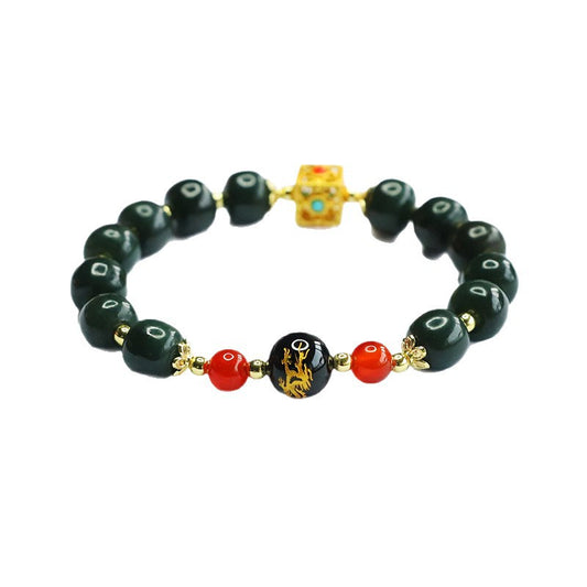 Hetian Jade Agate Dragon Vintage Bead Bracelet