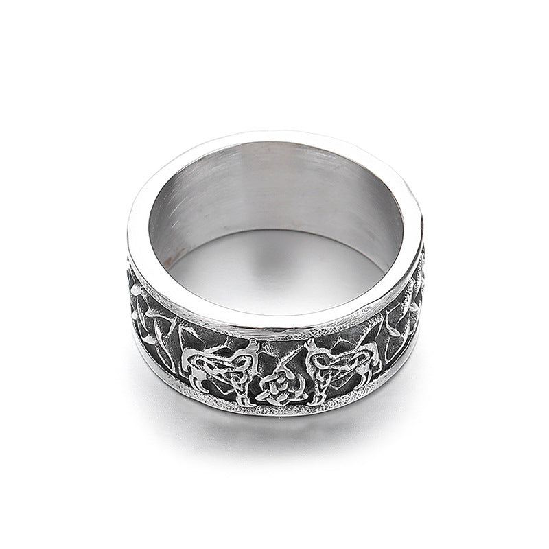 Steel Ring – Vintage Viking Wolf Celtic Totem