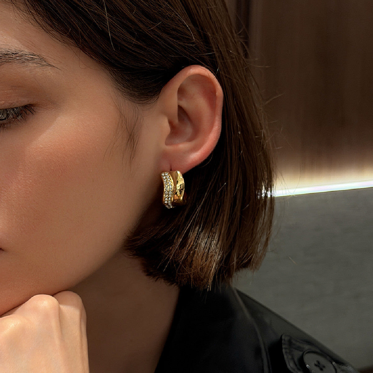 Planderful Vienna Verve C Shaped Zircon Stainless Steel Stud Earrings For Women Statement Luxury