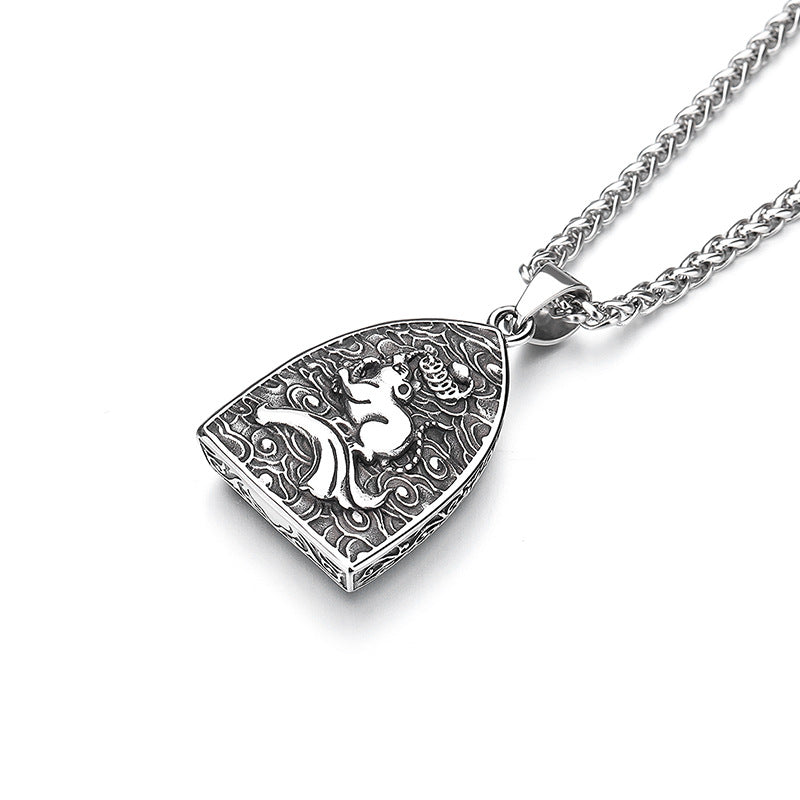 Steel Necklace – Elegant Chinese Buddha Amulet Pendant With Eight Guardian Deities