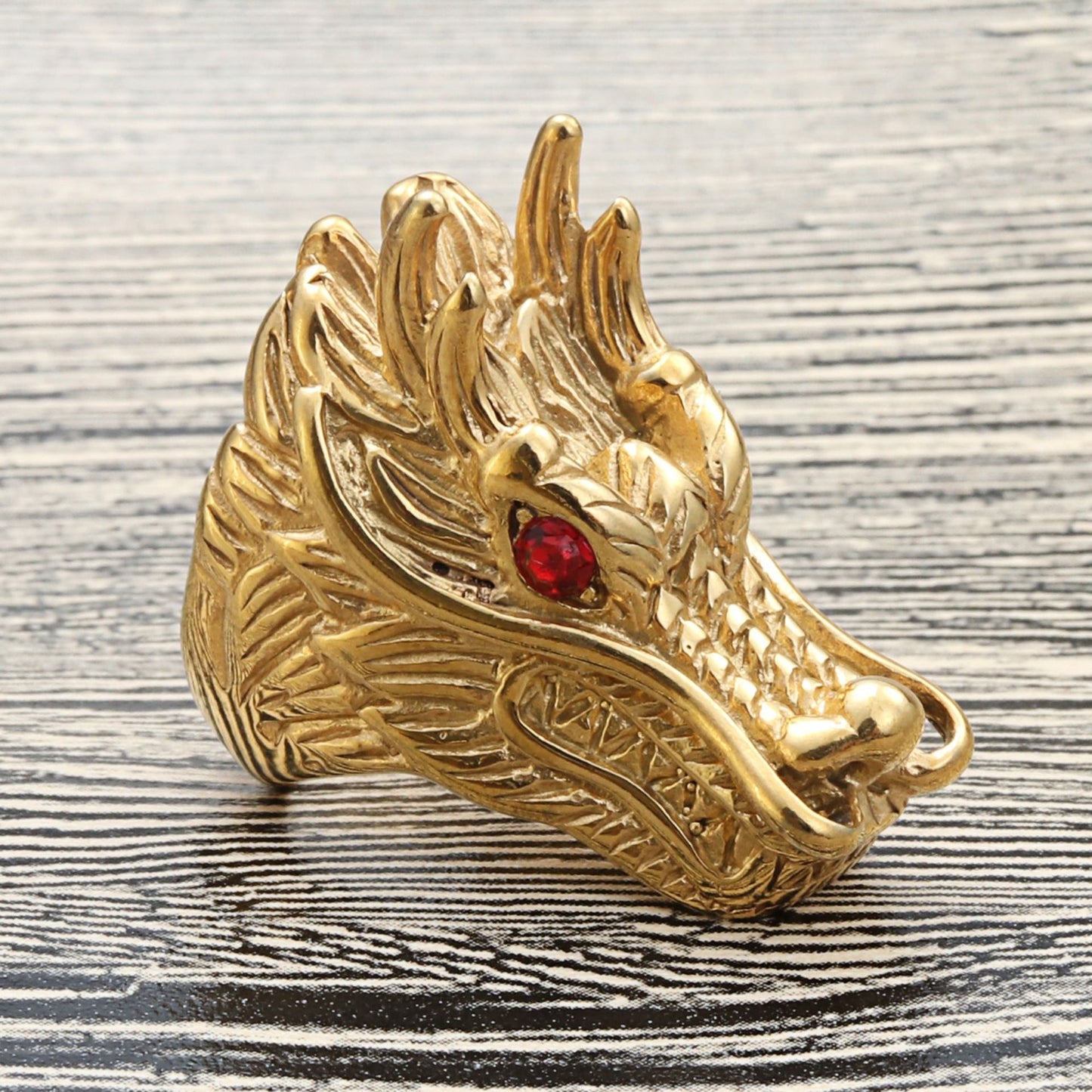 Titanium Steel Retro Punk Dragon Head Ring for Men - Trendy Stainless Steel Design