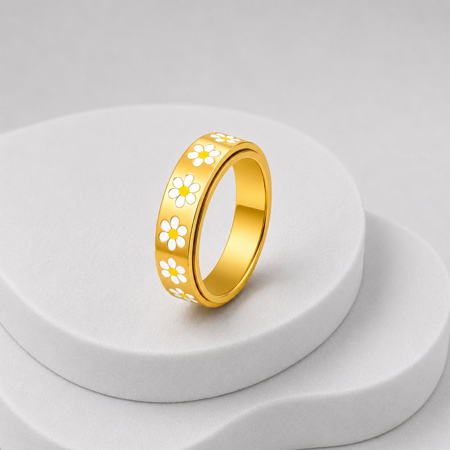 Planderful Everyday Genie Rotatable Daisy Ring Stainless Steel Unisex Stress Relief Jewelry