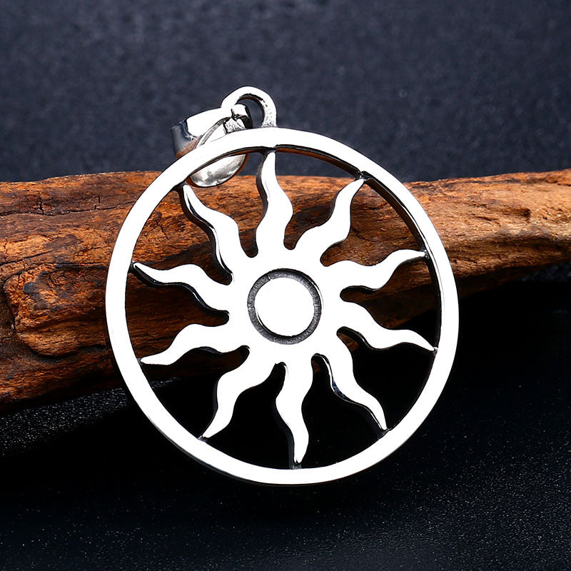 Titanium Steel Viking Sunflower Pendant for Men - Nordic Retro Design Accessories