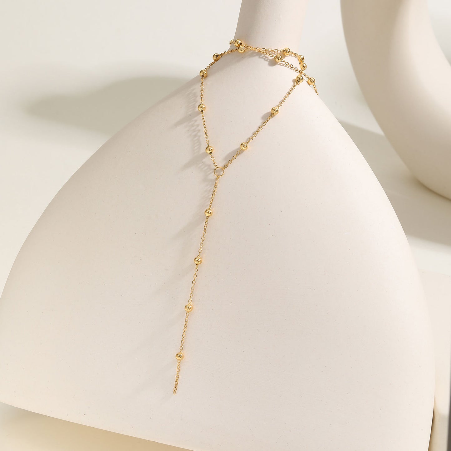 Stainless Steel Bead Chain Y-Shaped Gold Necklace Women's