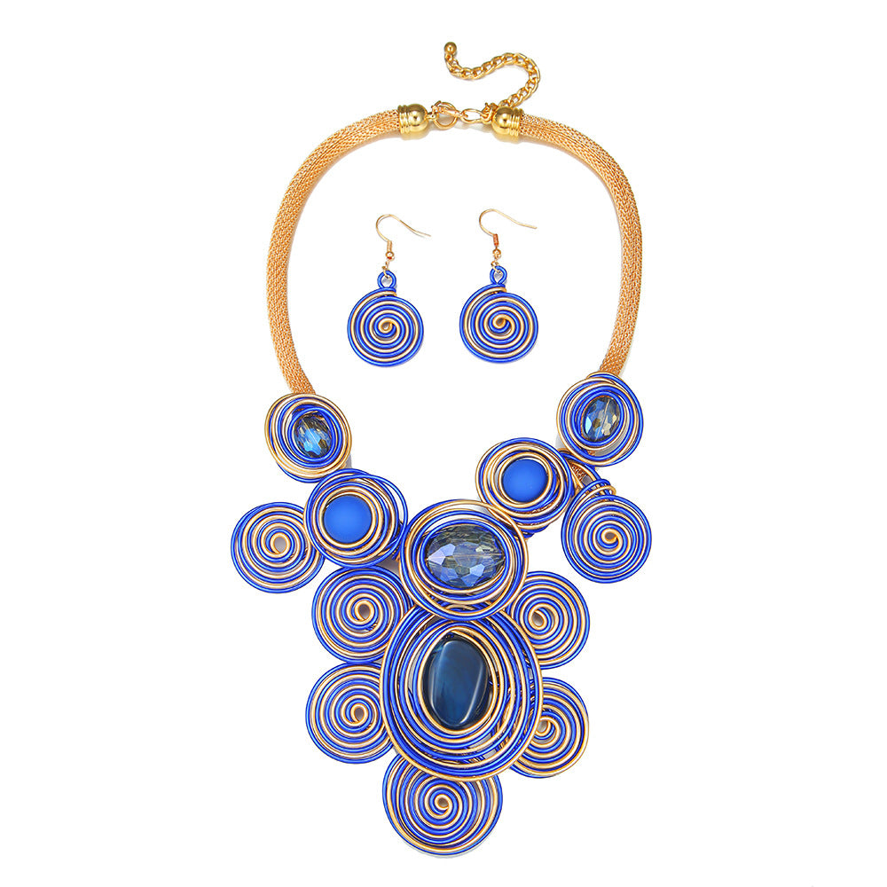 Exaggerated Aluminum Wire Statement Necklace Set with Sweater Chain by Planderful - Savanna Rhythms Collection