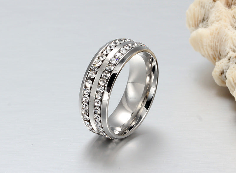 Double Row Zircon Stainless Steel Ring for Men Wholesale