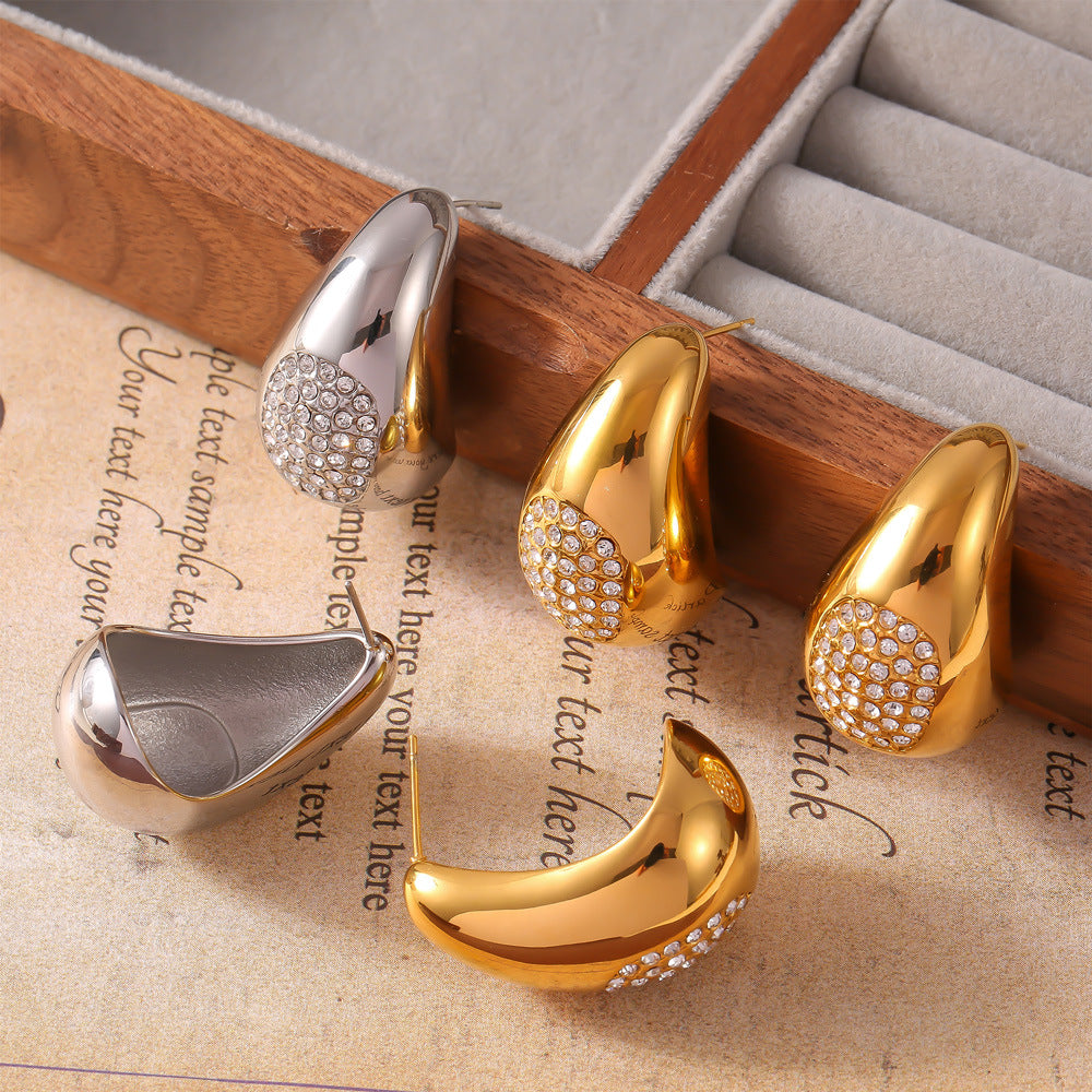 Chic Titanium Steel Stud Earrings with Zircon Accent