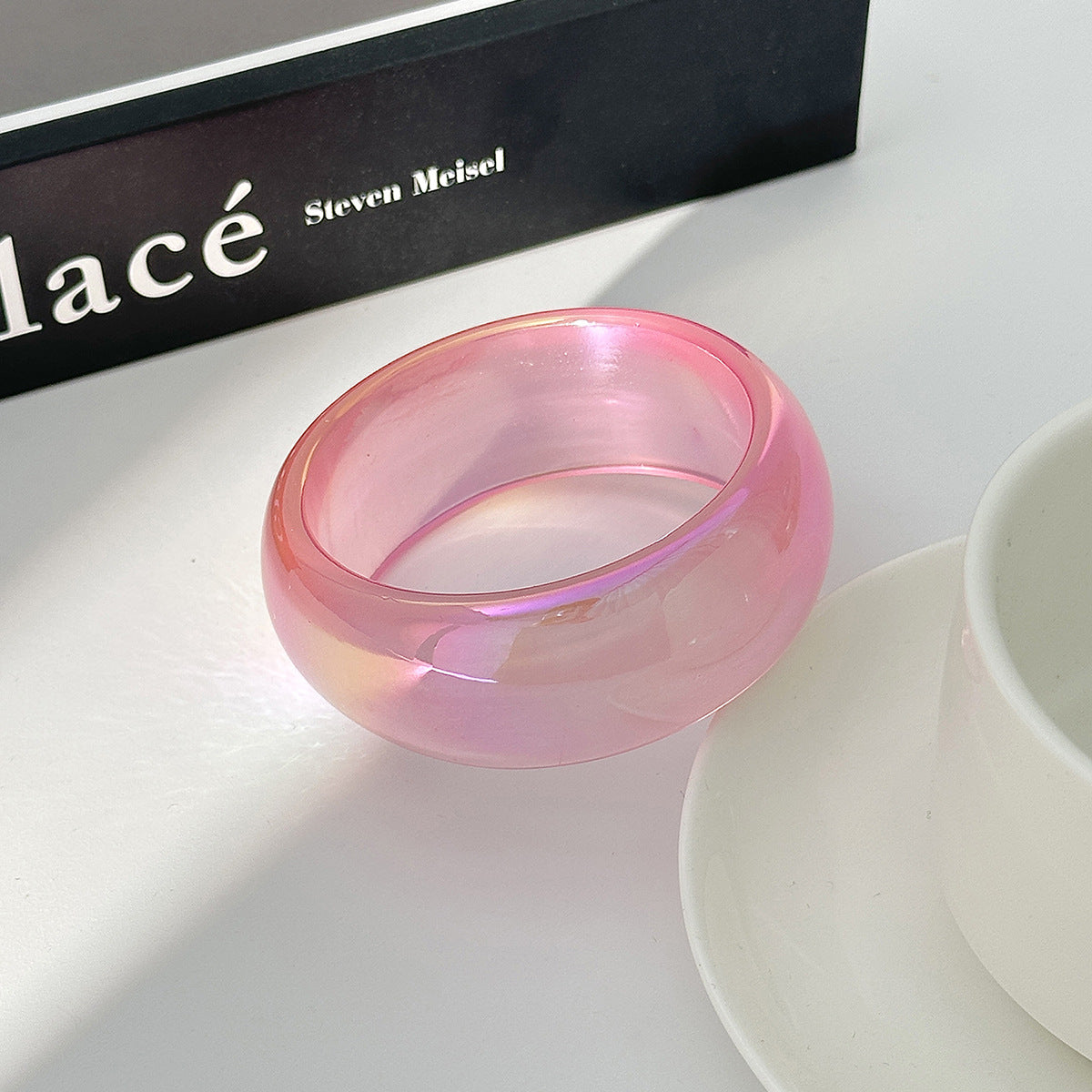 Planderful Vienna Verve Pearlescent Resin Bracelet for Trendsetters Wide Geometric Statement Jewelry