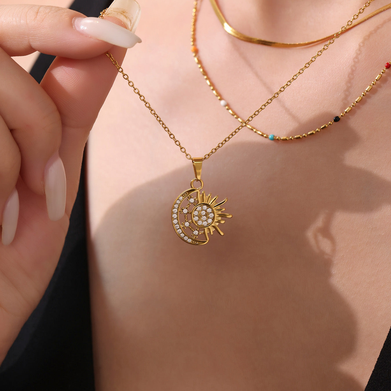 Planderful Sun Moon Pendant Necklace Women Gold Plated