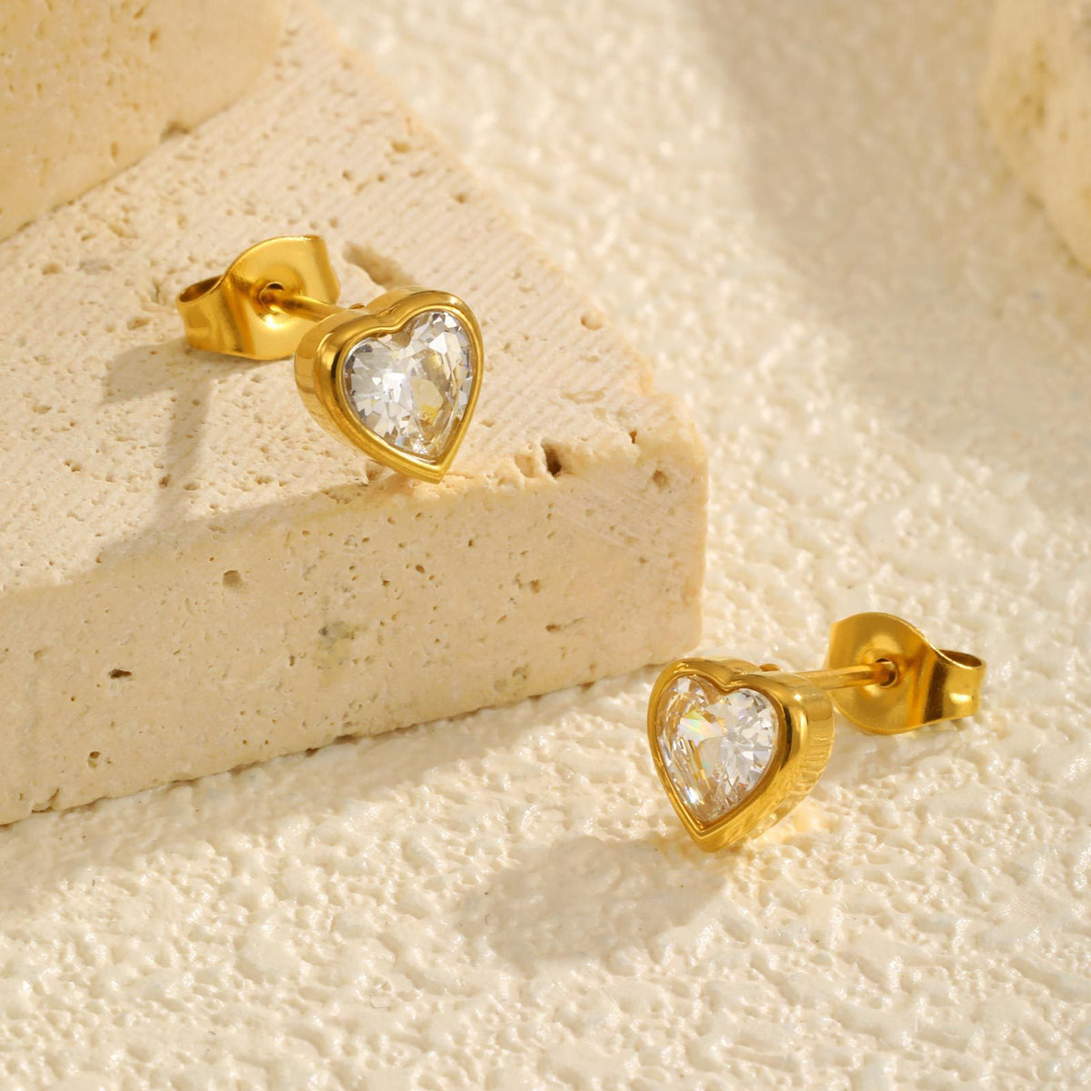 Stainless Steel Zircon Heart Earrings