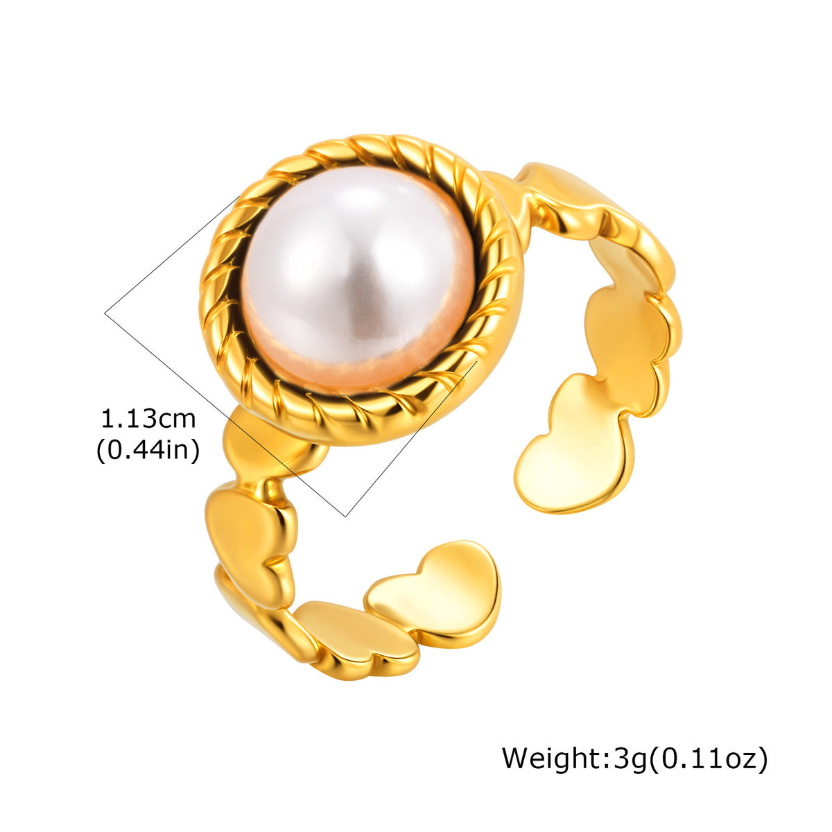 Stainless Steel Geometric Round Egg Surface Natural Stone Imitation Pearl Heart Open Ring